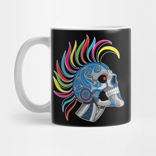 Tattooed Robot Skull with Rainbow Mohawk Mug